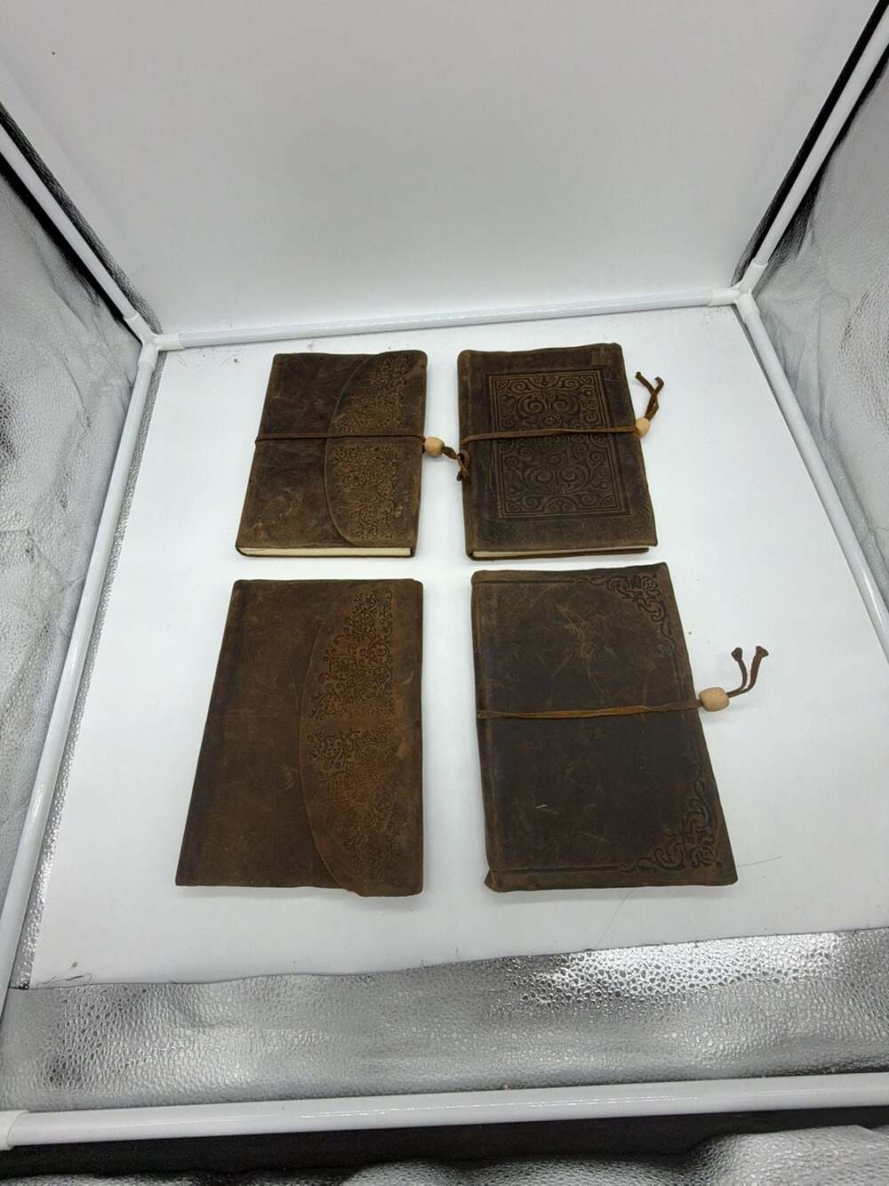 Handmade Vintage Embossed Leather Journal Lined Notebook(set of 4 made in Italy)